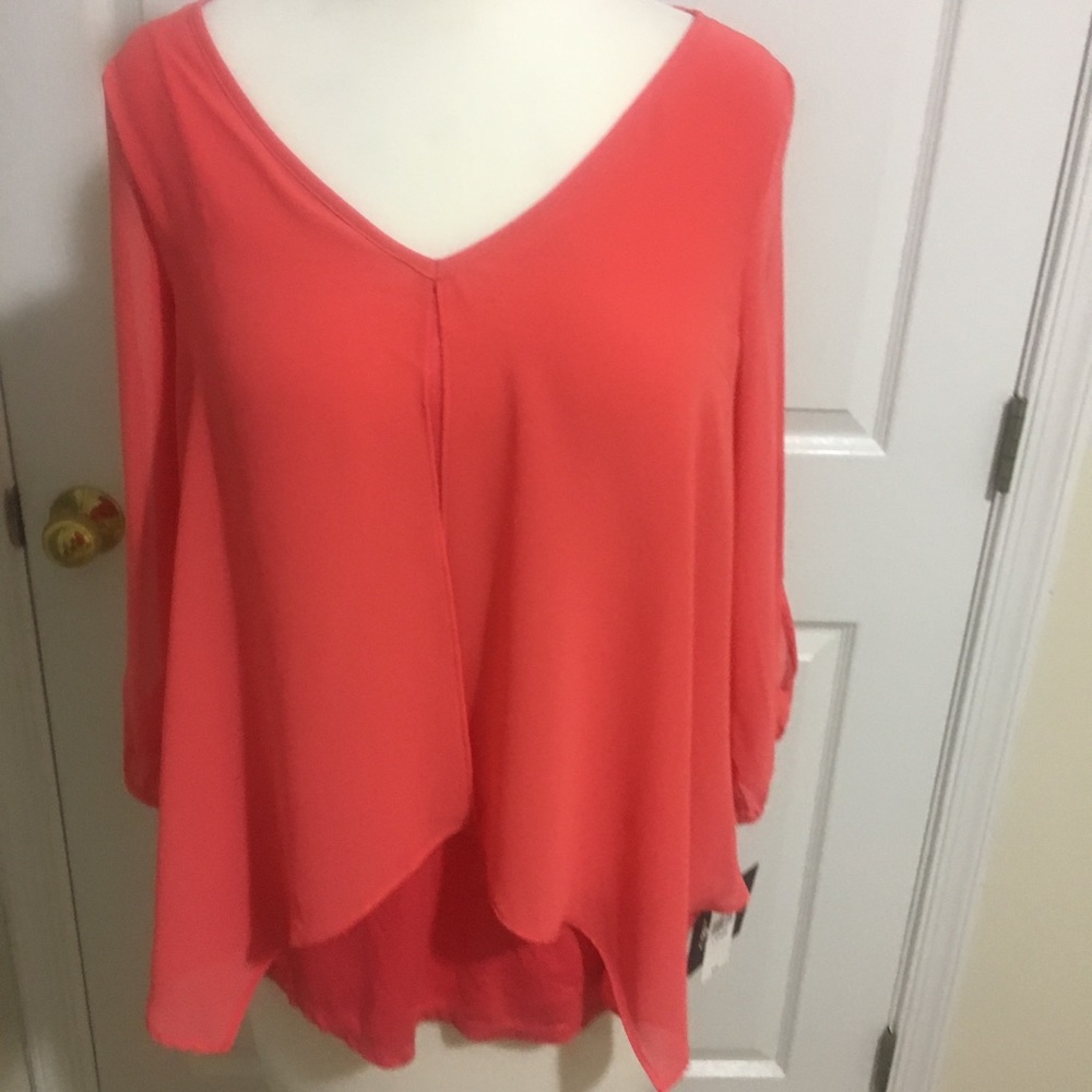 By and Bye Coral  V-Neck Blouse